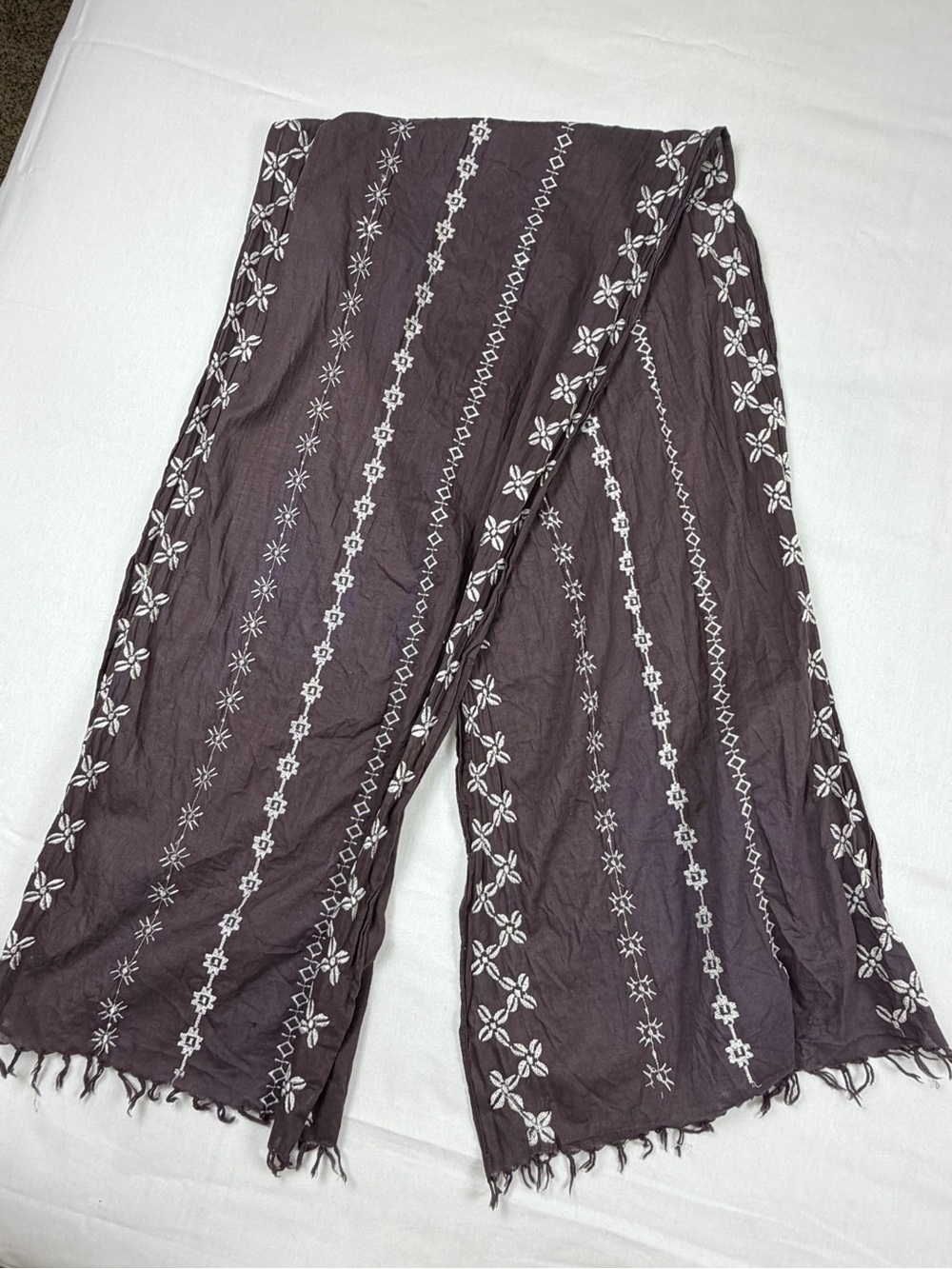 Unbranded Boho Embroidered Fringed Scarf Wrap Women OS Brown White | Bohemian